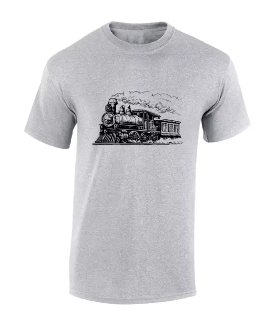 Steam Train Vintage Drawing Mens T Shirt Trains Locomotive Trainspotter Top