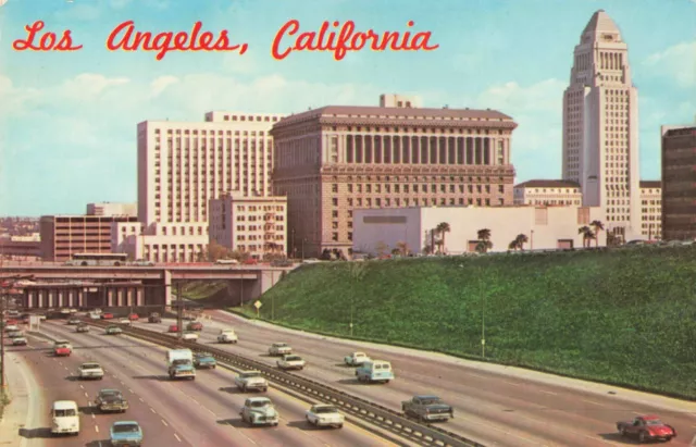 Los Angeles CA California, Santa Ana Freeway, Civic Center, Vintage Postcard