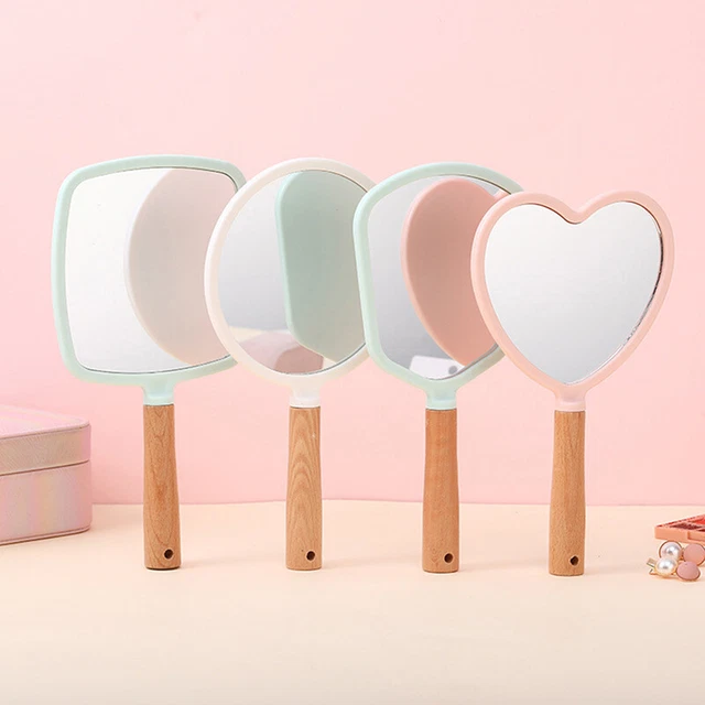 Espejo de maquillaje portátil con mango de madera espejo cosmético salón espejo de maquillaje y