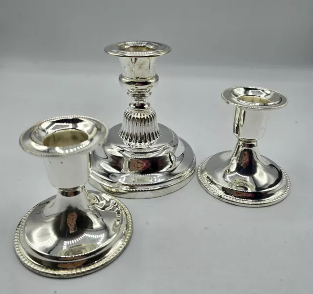 Ornate Silver Plated Design Stick Candle.Holder Set Of 3