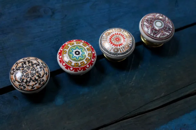 Vintage Multicolor Mandala Mosaic Ceramic Cabinet Drawer Knobs Cupboard Handles