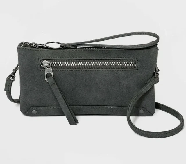 Womens Cross Body Wallet Bag Gray Universal Thread 8x4in Purse