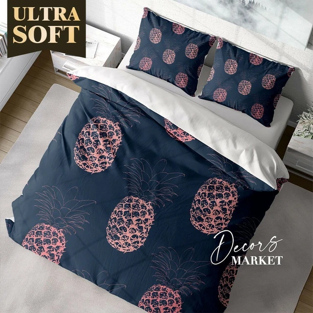 PINEAPPLE TEXTILE SKETCH Floral Patterns Doona Cover Set Zipper Pillow ...