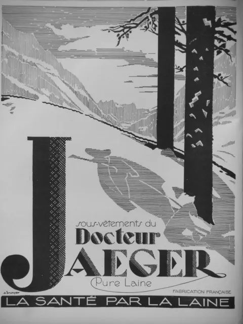Publicité De Presse 1927 Sous-Vêtements Du Docteur Jaeger Pure Laine
