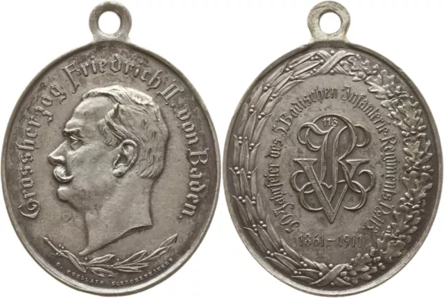 Ghzm. Baden, vers. Bronzemedaille 1911, 50 J. 113. Infanterie Regiment Freiburg