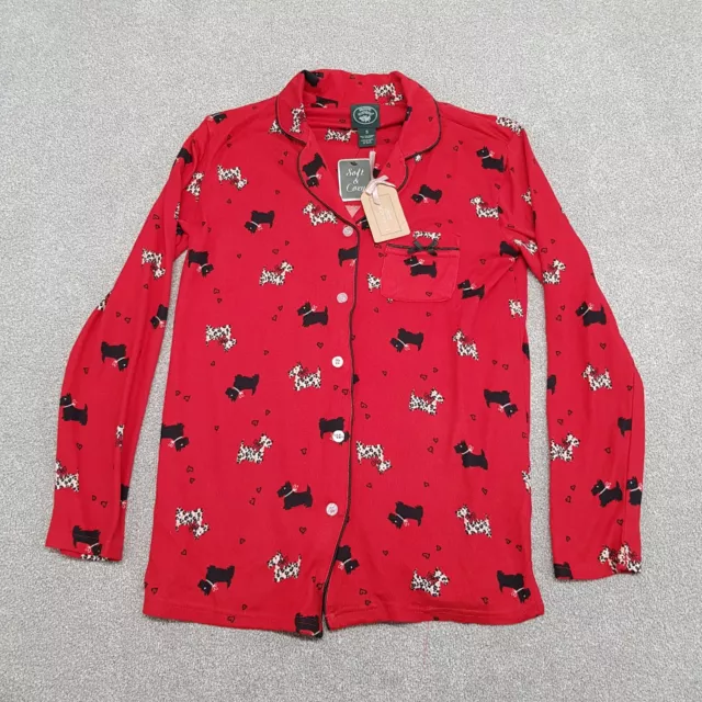 Laura Ashley Womens Pyjama Top Small Red Dog Print Button Up Shirt Ladies