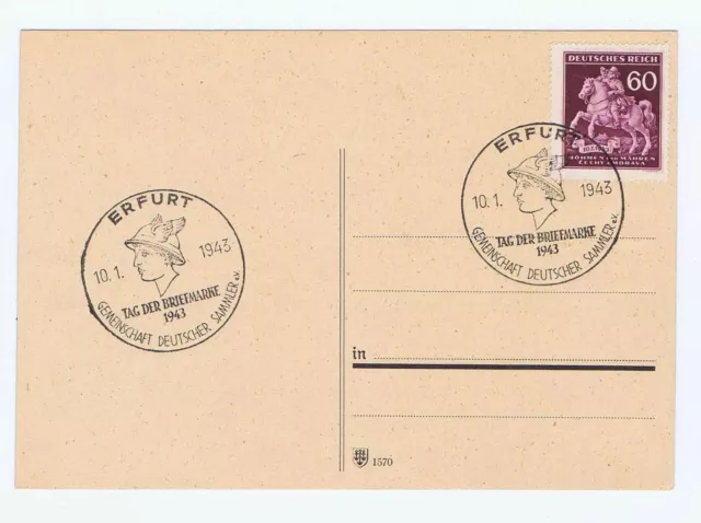 Böhmen und Mähren-Postkarte mit MiNr. 113 und Ersttagsstempel im Reich von 1943