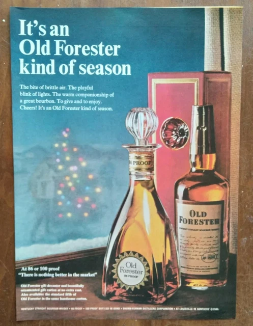 1966 Old Forester Bourbon Whiskey Bottle Christmas Tree Photo Vintage Print Ad