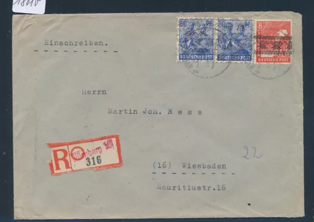 18010) Reco-Brief 1948 mit Beh.-RZ Nürnberg 16 (?), MiF Band/Netz