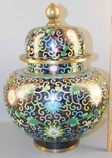 Beautiful Asian Chinese Bronze Cloisonne ginger jar 13''High