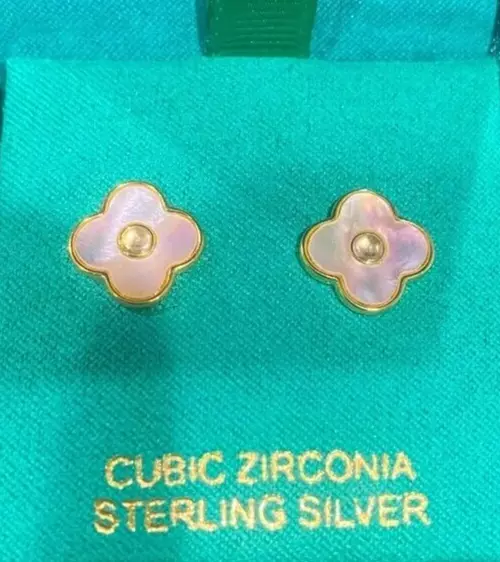 Charlotte Lexi 14K Gold/Sterling Silver Mother Of Pearl Clover/CZ Stud Earrings