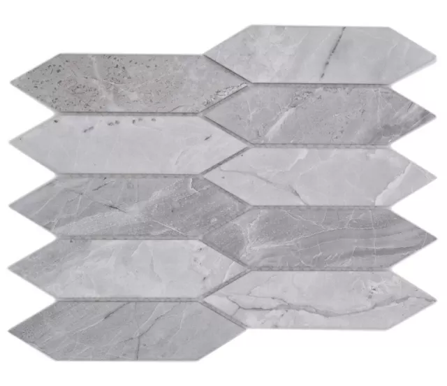 Azulejos de mosaico de cerámica hexágono aspecto de piedra estirado largo gris claro|10 alfombras