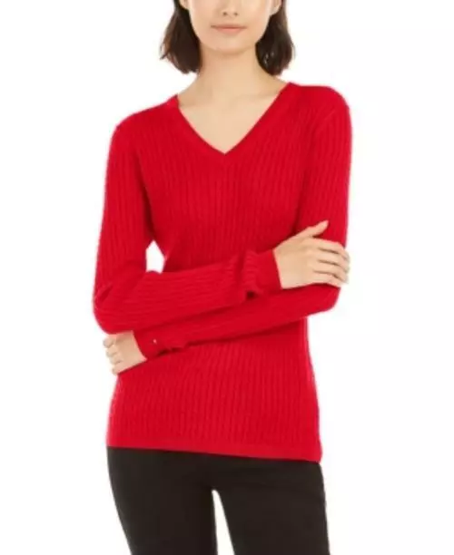 MSRP $70 Tommy Hilfiger Ivy Cotton Cable Sweater Red Size XL NWOT