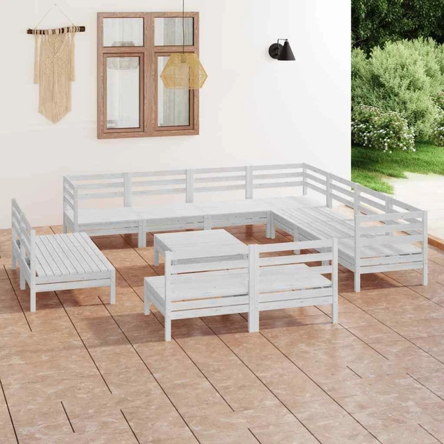 Ensemble Salon De Jardin 5 Pièces En Pin Massif Avec Coussins - Canapé D'angle, Centraux, Repose-pieds