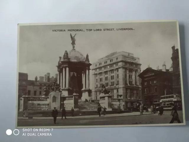 old postcard, victoria memorial, top lord street liverpool, merseyside england