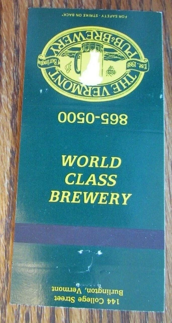 Vermont Brewery Brew Pub Matchbook Matchcover (Burlington, Vt) -E1 3