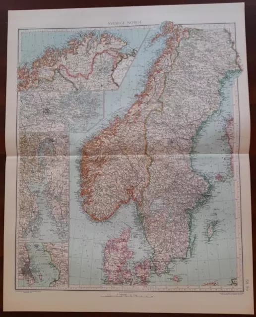 Carta Geografica Mappa con scheda anno 1955 Svezia Norvegia Sverige Norge