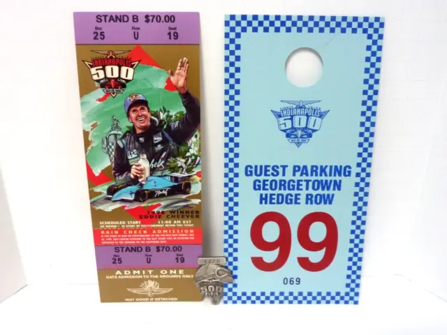 Rare SILVER 1999 Indy 500 Pit Badge  w/ Scarce HEDGE ROW Parking Pass EXCELLENT