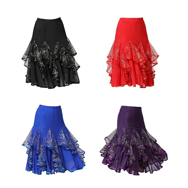 Costume de danse latine, robe de concours, jupe en Tulle à paillettes pour