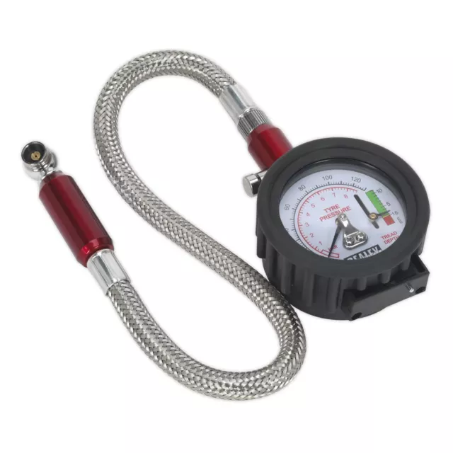 Sealey TSTPDG02 Tyre Pressure Gauge & Tyre Tread Gauge - Flexible Hose 0-120psi