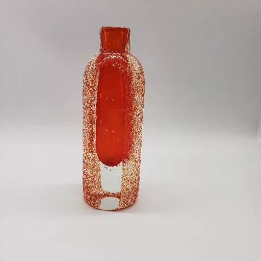 Hand Blown Art Glass Vase Red Clear Layered Glass Control Bubbles