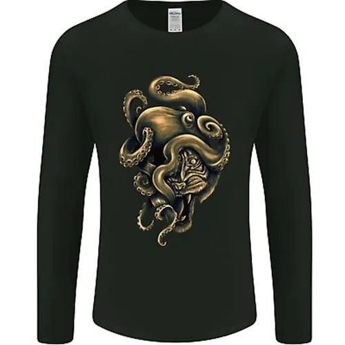 Octiger Octopus Kraken Cthulhu Tigre da Uomo Manica Lunga T-Shirt