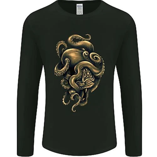 Octiger Octopus Kraken Cthulhu Tigre da Uomo Manica Lunga T-Shirt