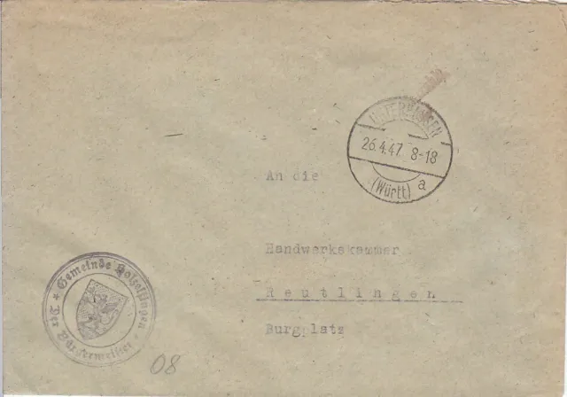 F.Zone - UNTERHAUSEN  (Württ.) - Gebühr bezahlt - Brief - 1947
