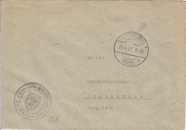 F.Zone - UNTERHAUSEN  (Württ.) - Gebühr bezahlt - Brief - 1947