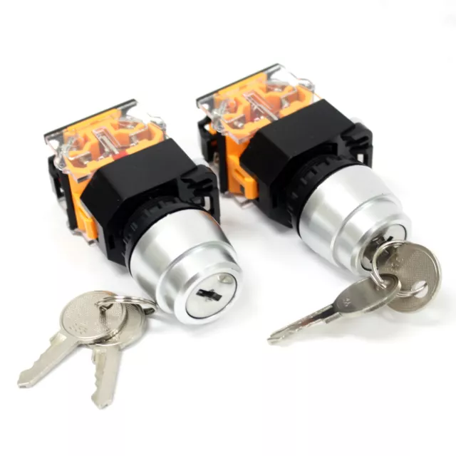 2pc On/Off 2 Position Rotary Keylock Select Switch 1NO+1NC (DPST) 440V 10A