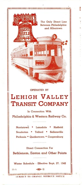 Lehigh Valley Transit,system interurban passenger time table  September 27, 1942