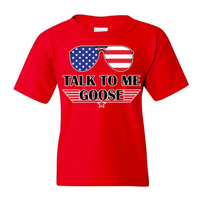 Talk To Me Goose Youth Kids T Shirt America Flag US Air Military Kid Pilot gift