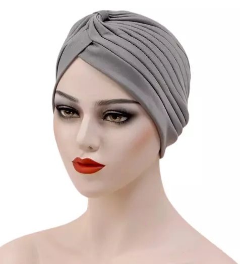 Bonnet turban Gris Retro chimio perte cheveux foulard Plissé Alopécie hijab fr