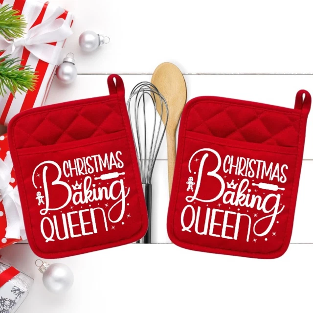 Juego de 2 - Reina de la Panadería de Navidad - Soporte para Olla - Horno Mitt - Hot Pad - neo006red