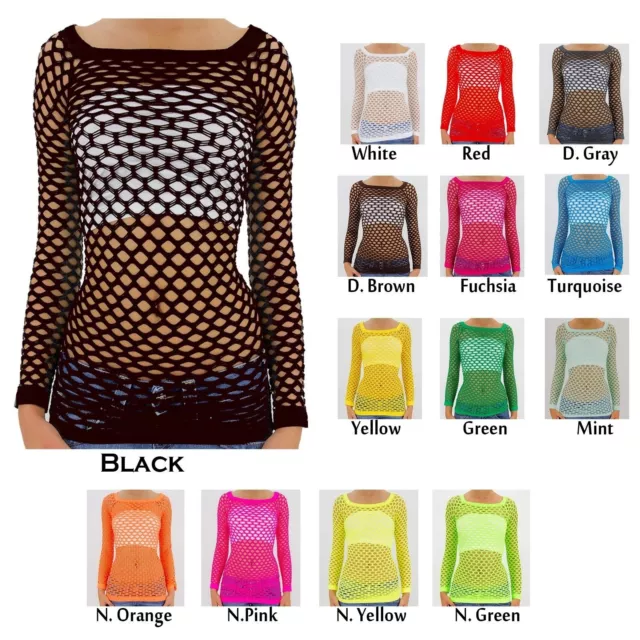 Sexy Long Sleeve Spandex FISHNET TUNIC Top Holes Bikini Cover ONE SIZE