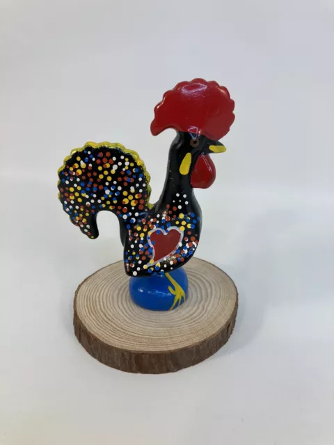Portugal Folk Art Rooster Figurine Barcelos Chicken Of Love Hand Painted, 3.75”