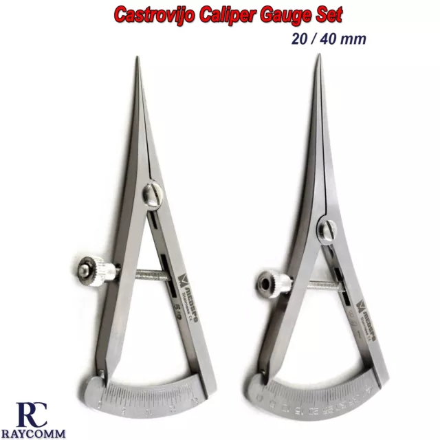 Castroviejo Straight Caliper 20mm & 40mm Measuring Gauge Dental Instruments New