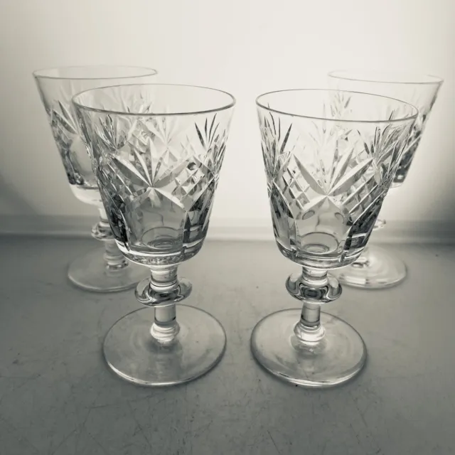 Vintage Crystal Port Sherry Aperitif Liqueur Cut Glass x4 Glasses Clear Set Bar