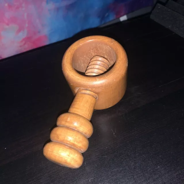 Vintage Hand Turned Wooden Nutcracker Screw Type Nut Cracker Made In France