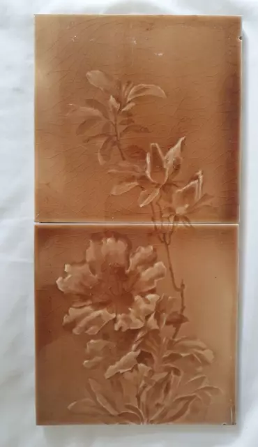 LOVELY FLORAL THEMED  6 INCH 2 TILE PANEL. CIRCA 19TH CENTURY photographic style