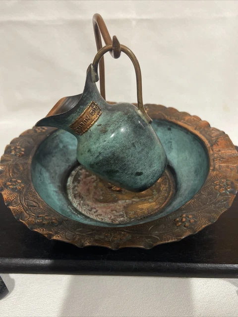 Israeli Stamped Metal Decorative Bowl And Metal Pitcher