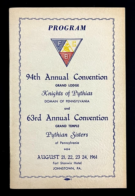 1961 Johnstown PA Knights of Pythias Grand Lodge Annual Convention VTG Program