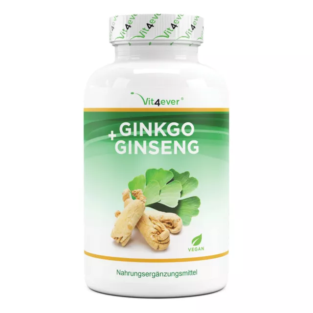 365x Tabletten Ginkgo Biloba Ginseng Mix 4000mg -  Vegan und Hochdosiert