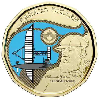2022 Canada Alexander Graham Bell 175th Anniv  COLOURED $1 Loonie - from roll
