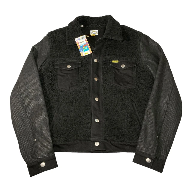 Wrangler x Peter Max Sherpa Jacket Mens M Medium Black Denim Wool Trucker Button