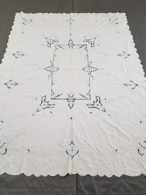 Vintage Cream Madeira Embroidered Cutwork Table Cloth 203x153cm