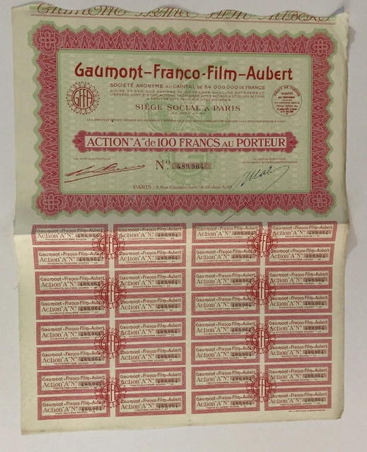 1930 Gaumont Franco Film Audet Paris France Stock Certificate Movies