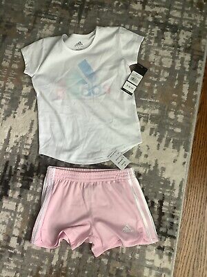New Adidas Girls Short Set Size 5 New With Tags Pink & Pastels Adorable Set $36