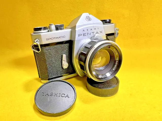 Yashica Auto Yashinon 5cm 50mm f2 top M42 lens & Asahi Pentax SP 35mm Camera