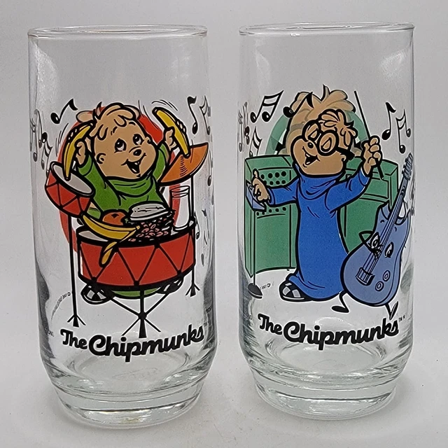 SET 2 1985 Alvin And The Chipmunks (Theodore & Simon) Collector Glasses